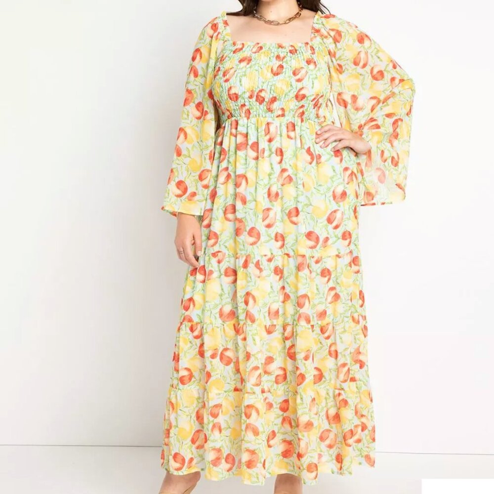 ELoquii women's Smocked bodice maxi dress, multi color, Size 14/16 New with Tag